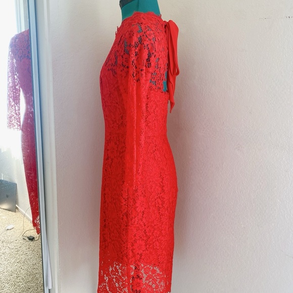 J.CREW RED SHEATH LACE LONG SLEEVE BACK TIE CUTOUT SIZE 4 - Picture 5 of 6